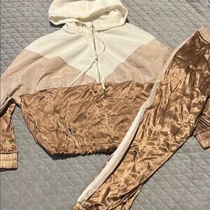Zara Cream and Tan Track Pants with Sporty Elegance